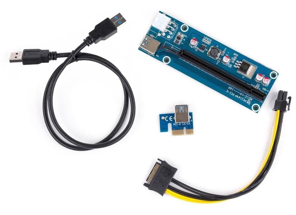 Райзер Vinga PCI-E 1x to 16x 60cm v.006c 6-pin Blue