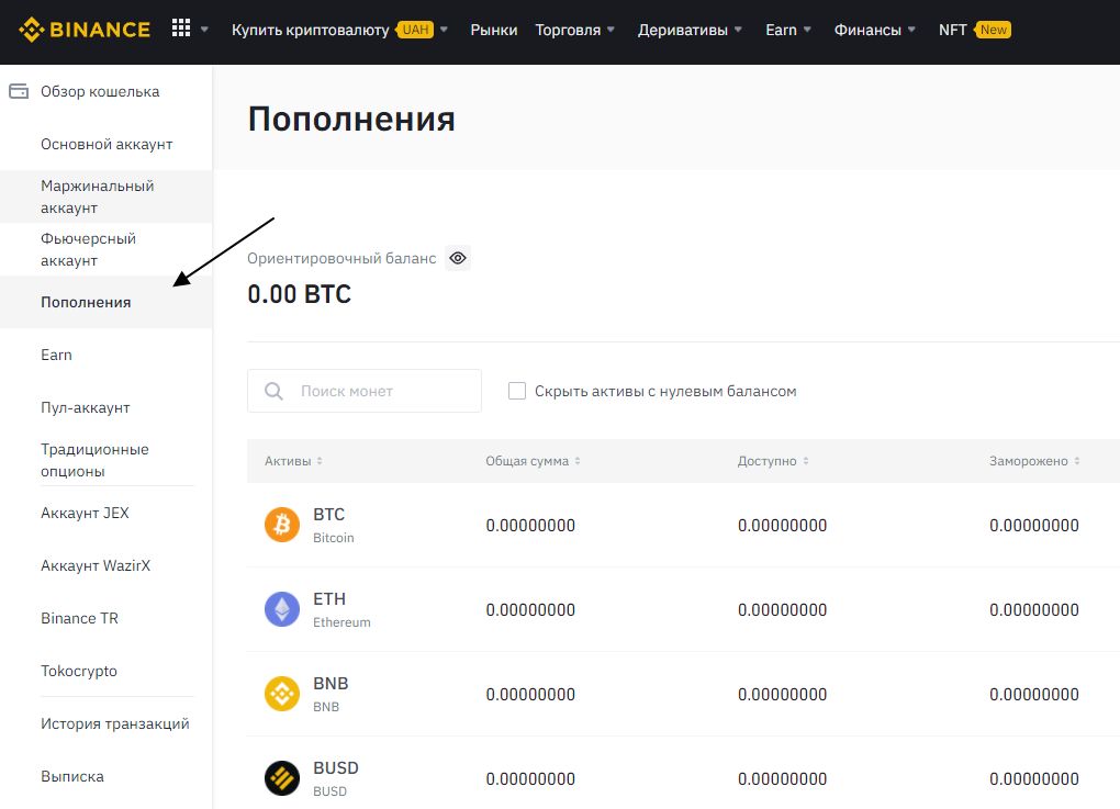 Гаманець для поповнення (P2P гаманець Binance)