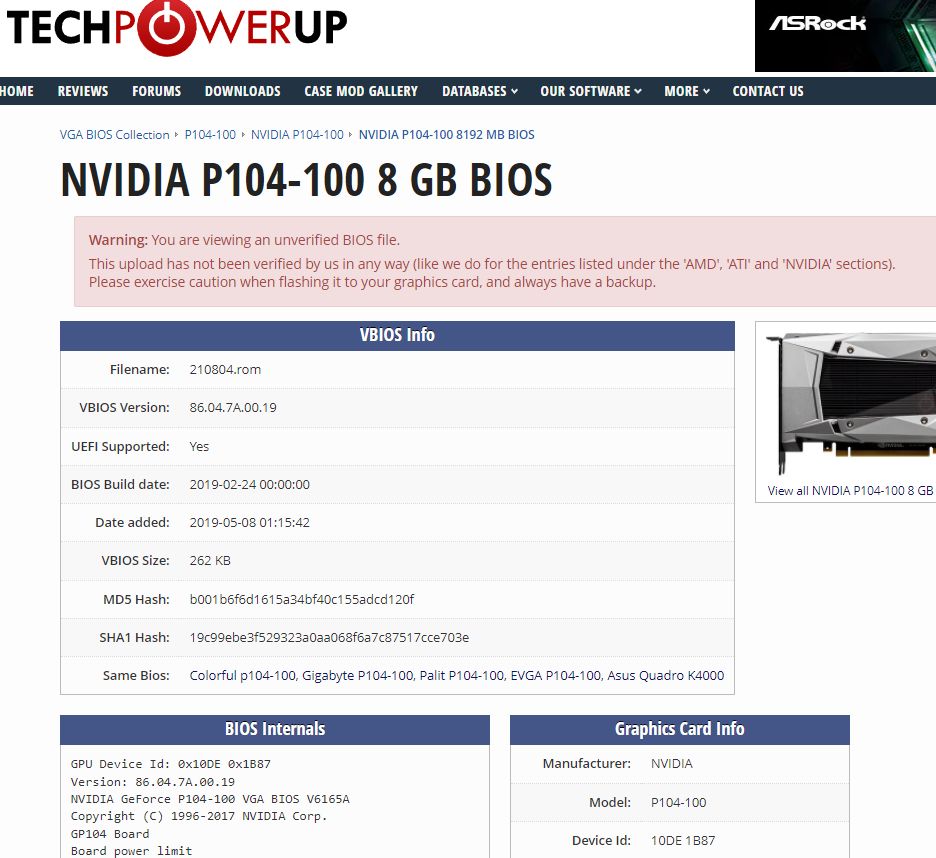 BIOS для P104-100 8GB