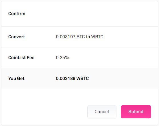 Подтверждаем конвертацию BTC to WBTC