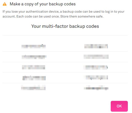 multi-factor backup codes