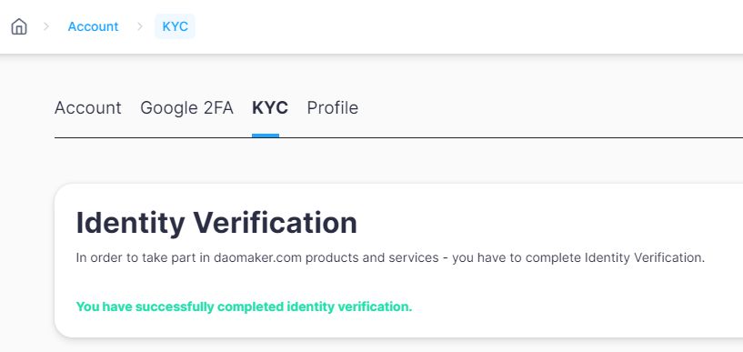 Пройденная KYC верификация