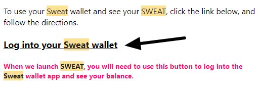 Log into your Sweat wallet