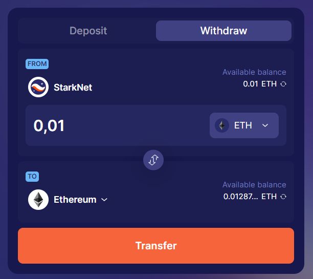 Отправляем обратноETH из StarkNet в Ethereum