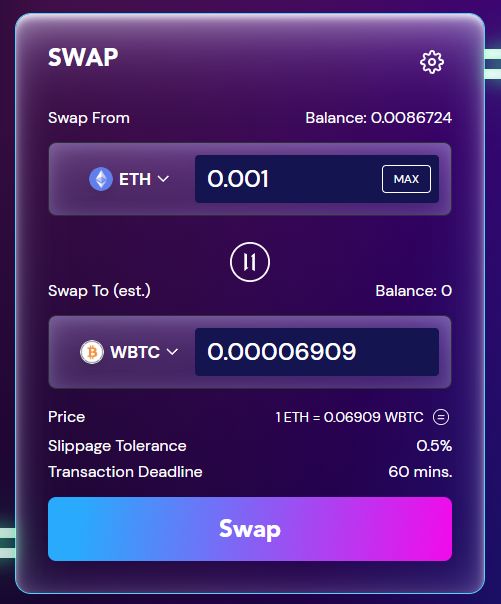 Свапаем ETH в WBTC в JediSwap