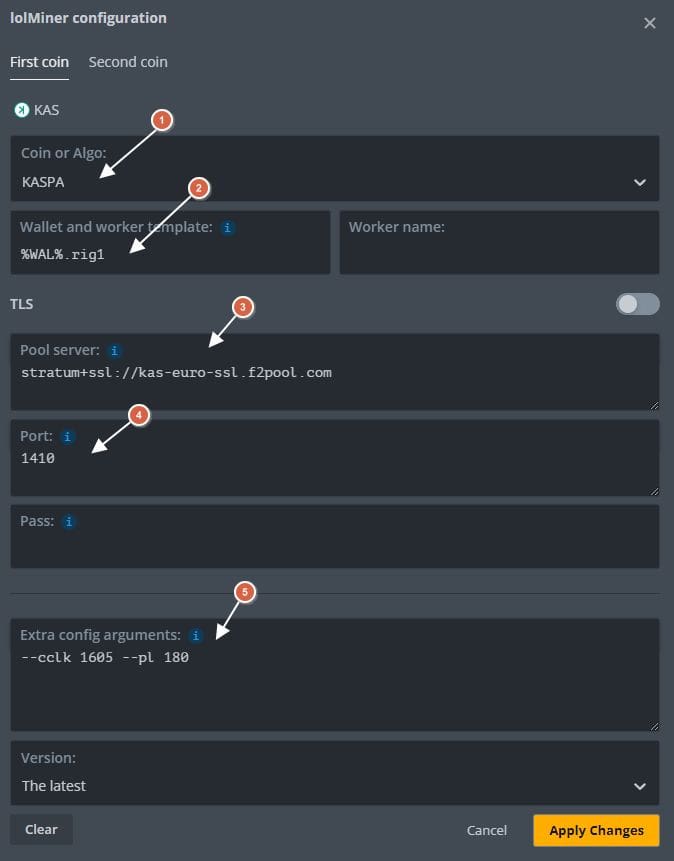 Настройка lolminer для майнинга KAS на f2pool