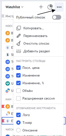 Настройки Watchlist