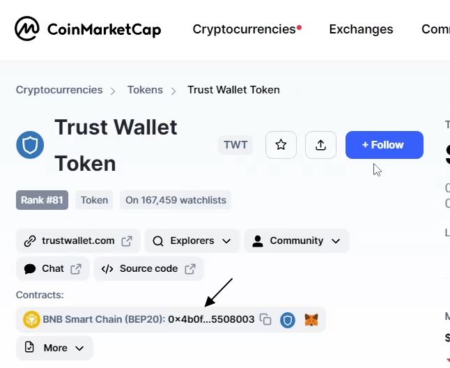 Копіюємо контракт TWT на Coinmarketcap