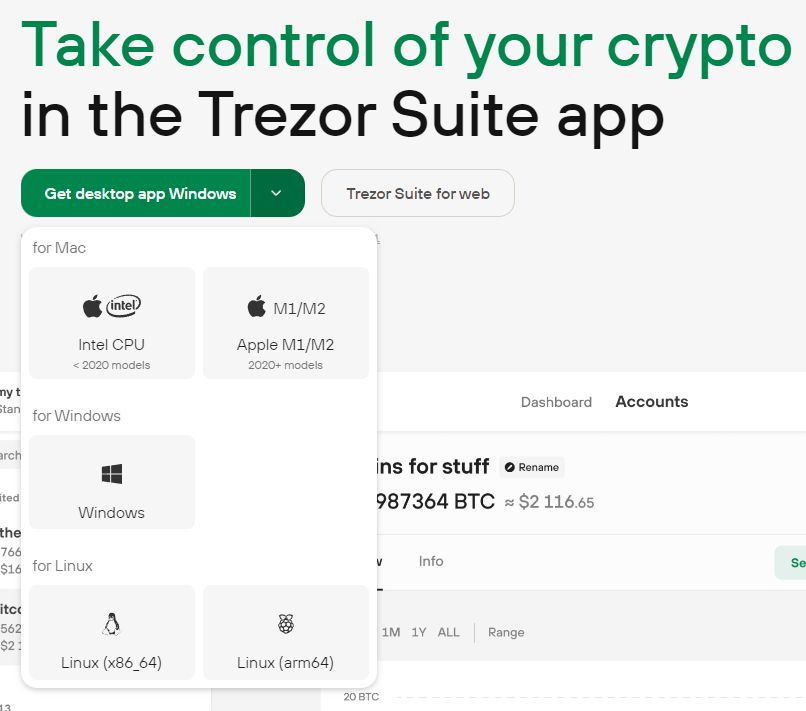Какие платформы поддерживает Trezor Suite