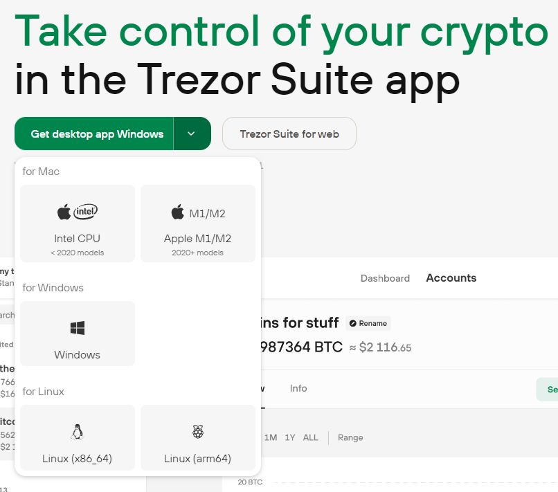 Які платформи підтримує Trezor Suite