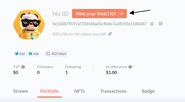 Mint your Web3 ID на DeBank