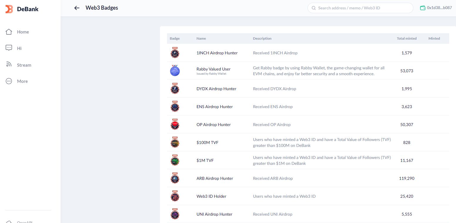 Web3 Badges в DeBank