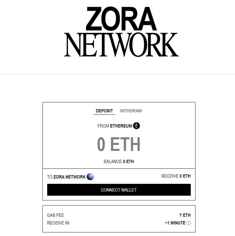 Переводим ETH из сети Ethereum в сеть Zora