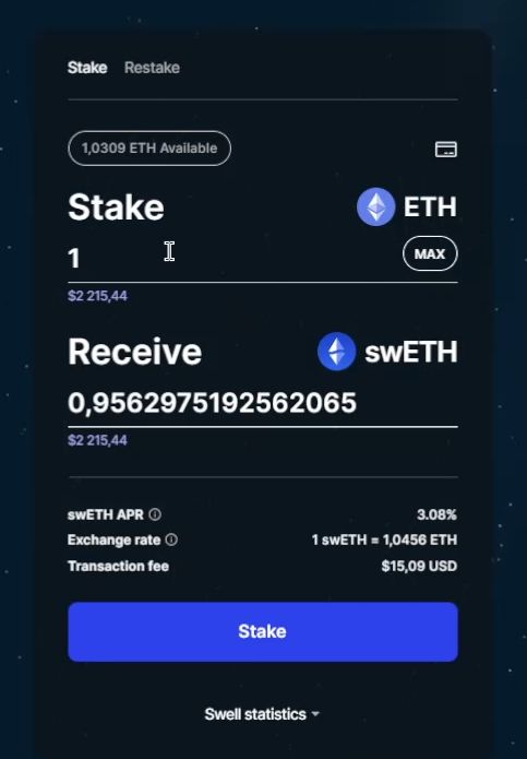 Стейкінг ETH у Swell