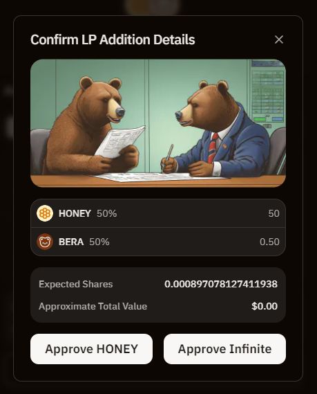 Кладем BERA и HONEY в пул