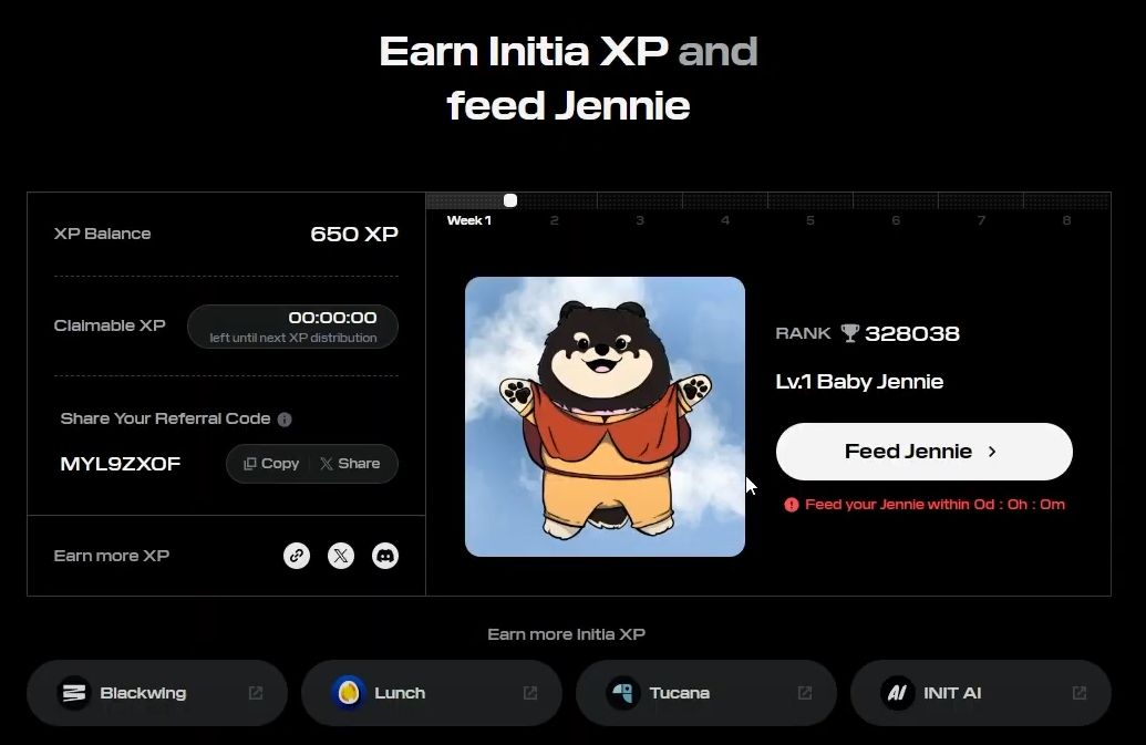Earn Initia XP and Feed Jennie