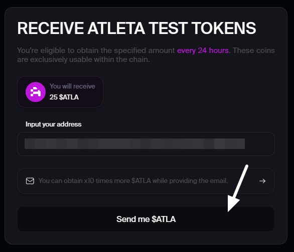 Receive Atleta Test Tokens