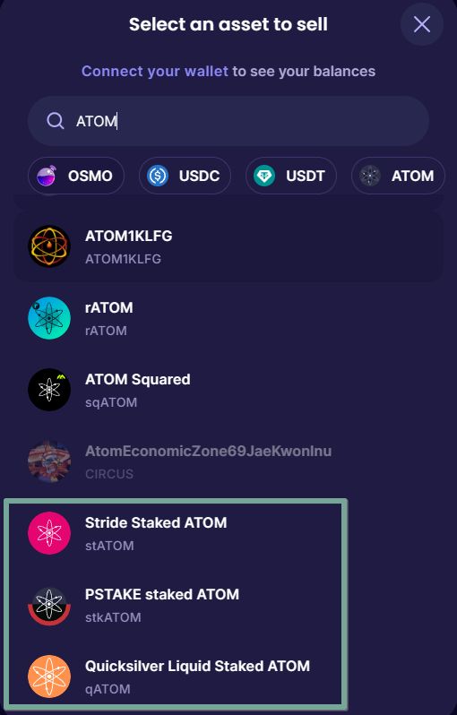 Где можно продать LP токены ATOM (stATOM, qATOM, stkATOM) от валидаторов