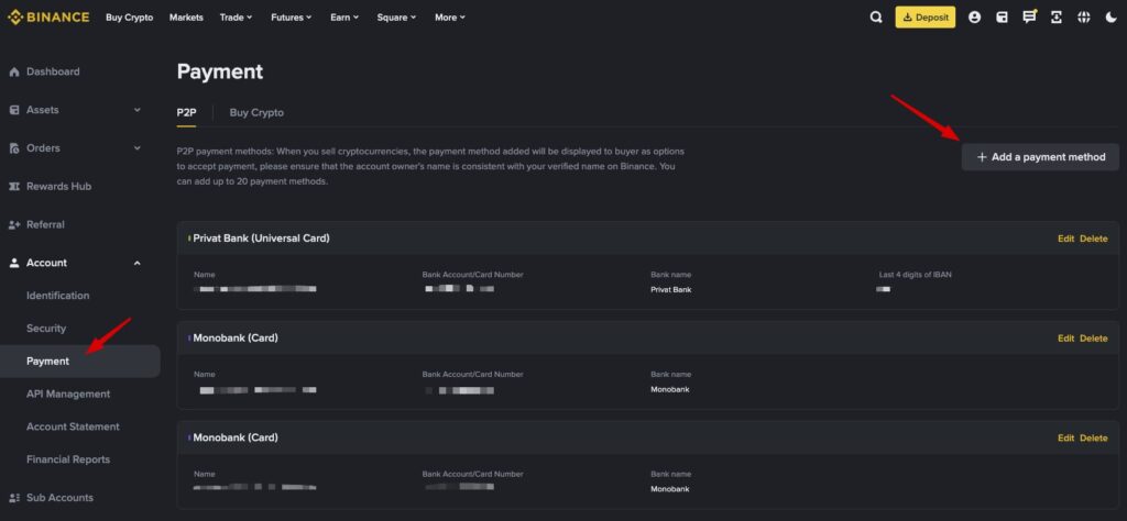Добавляем карту в аккаунт Binance