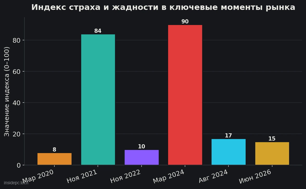 Индекс страха и жадности в ключевые моменты крипторынка (2020–2026)