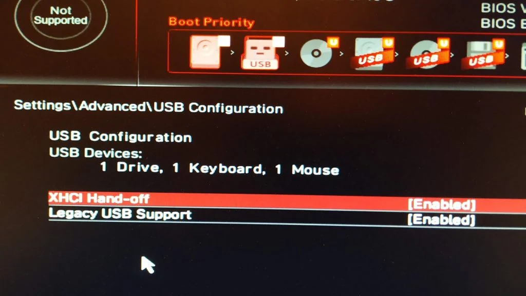 Раздел USB Configuration в BIOS MSI