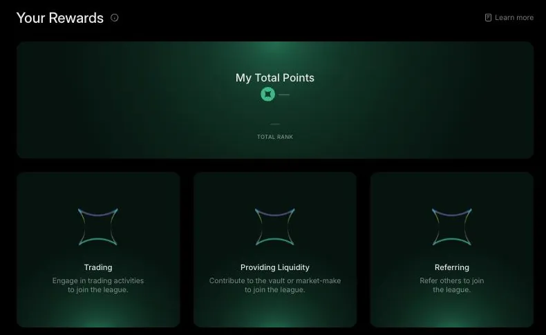Раздел Points в приложении Extended: общий счёт поинтов и три трека начисления — Trading, Providing Liquidity (vault или маркет-мейкинг) и Referring