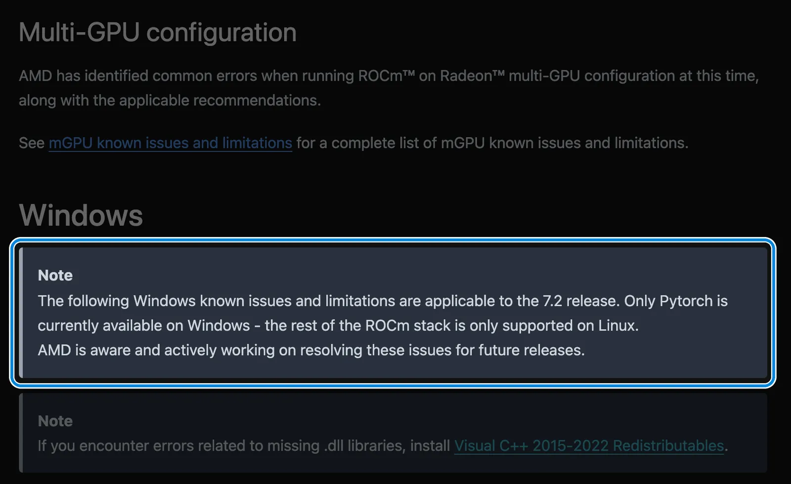 Документация ROCm 7.2 для Radeon: на Windows доступен только PyTorch