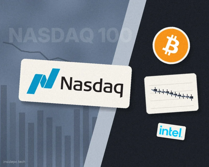 Nasdaq 100 −3,4% за день из-за Intel и Amazon: биткоин опустился до $76 300