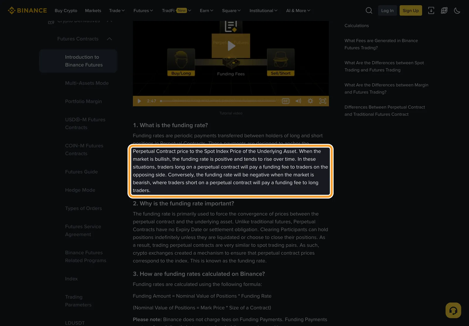 Справка Binance Introduction to Binance Futures Funding Rates: абзац о том, что при положительной ставке лонги платят фандинг шортам, а при отрицательной — шорты лонгам